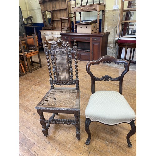 1339 - A set of six oak and leather dining chairs (4+2), and three other chairs