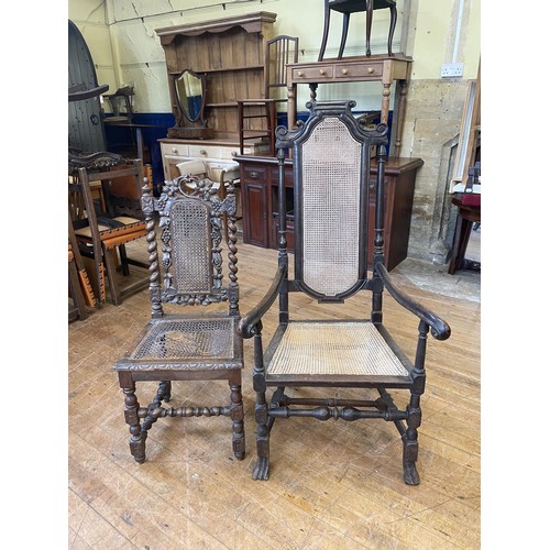 1340 - A 19th century rosewood rocking planters style armchair, and a high back chair (2)