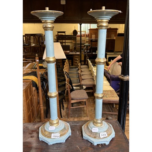 1247 - A pair of painted candlesticks, 60 cm high, and two other pairs (6)