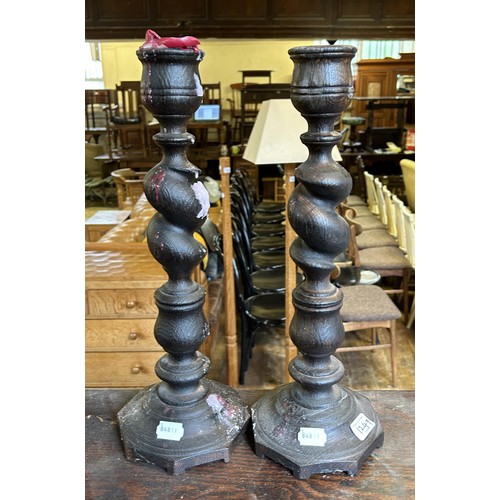 1247 - A pair of painted candlesticks, 60 cm high, and two other pairs (6)