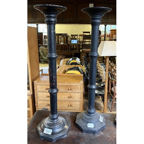 1247 - A pair of painted candlesticks, 60 cm high, and two other pairs (6)