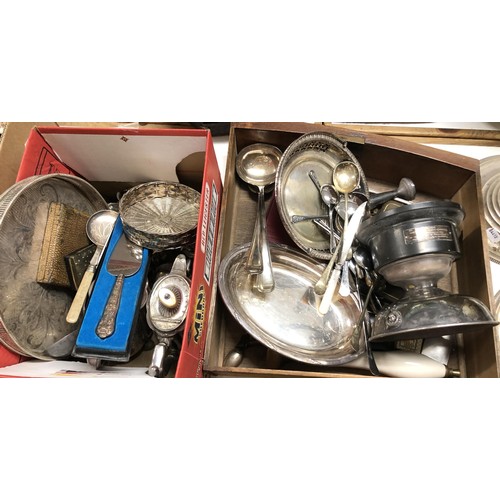 446 - A silver plated tea set and assorted silver plate (2 boxes)