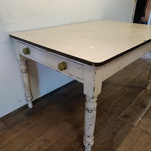 1292 - A kitchen table, with a later formica top, 137 cm wide, and a painted pine cupboard (2)