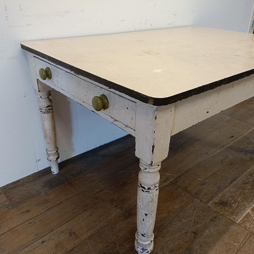 1292 - A kitchen table, with a later formica top, 137 cm wide, and a painted pine cupboard (2)