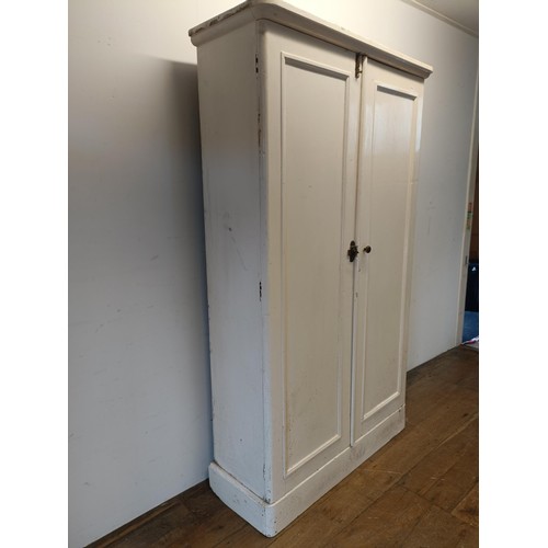 1292 - A kitchen table, with a later formica top, 137 cm wide, and a painted pine cupboard (2)