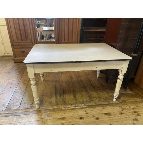 1292 - A kitchen table, with a later formica top, 137 cm wide, and a painted pine cupboard (2)