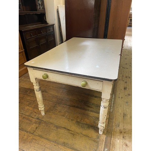 1292 - A kitchen table, with a later formica top, 137 cm wide, and a painted pine cupboard (2)