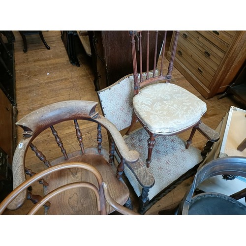 1384 - A bentwood armchair, other chairs, and a trunk (qty)