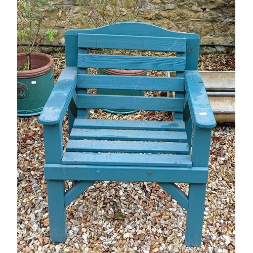 1371 - A teak garden bench, 123 cm wide, and a painted garden seat