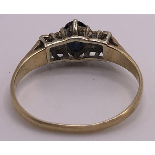 821 - A 9ct gold, sapphire and diamond ring,  ring size O