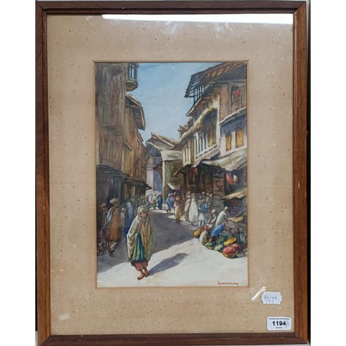 1194 - L Lawrensons, market scene, signed, watercolour, 35 x 23 cm, and a watercolour landscape (2)