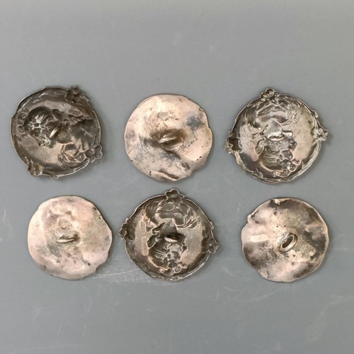 273 - A set of six silver Art Nouveau buttons, decorated a bust portrait of a young lady, Birmingham 1902