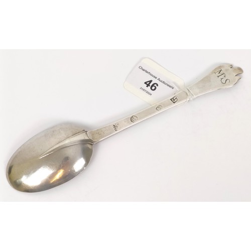 46 - A William III silver trefid spoon, initialled, Thomas Allen, London 1695, 1.8 ozt, 19.5 cm