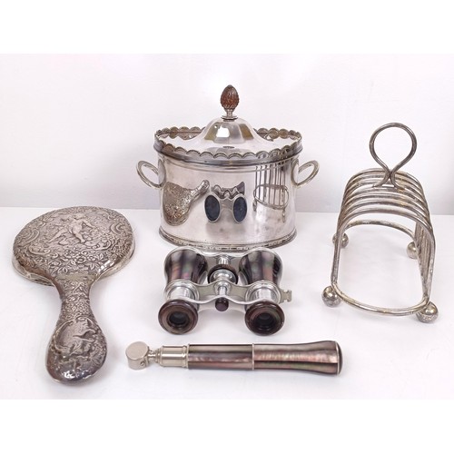 451 - A silver plated biscuit box and other items (box)