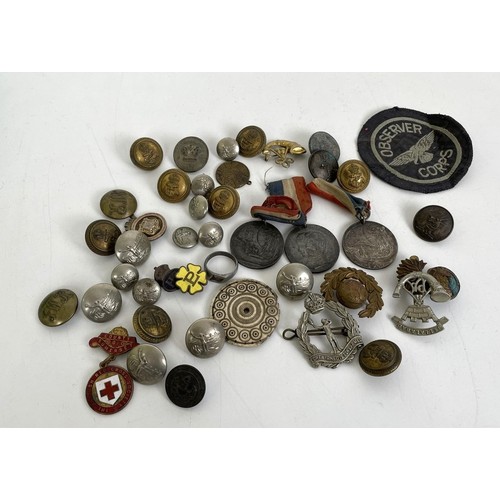 3 - Three plush toys, a group of military, GWR, and other buttons, badges, a military silkwork picture, ... 