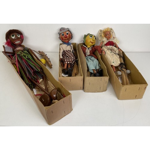 5 - A large Pelham Puppet, Lullabelle, and three others, Old Lady, Mr Turnip, and the Fairy, all boxed