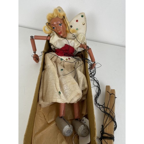 5 - A large Pelham Puppet, Lullabelle, and three others, Old Lady, Mr Turnip, and the Fairy, all boxed