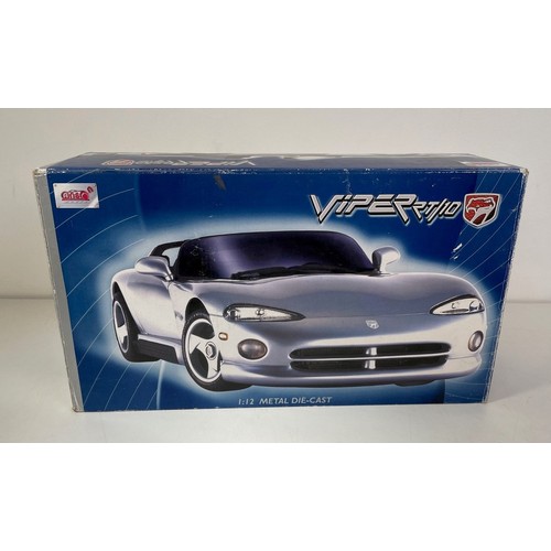 22 - An Anso 1:12 scale model of a Dodge Viper, boxed, another, boxed, and assorted loose model cars (box... 