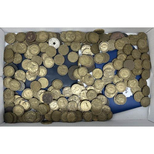 75 - A George III 3d, 1762, an Irish gun money coin and assorted other coins (box)