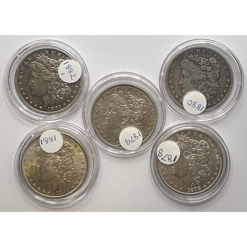 77 - Five American Morgan dollars, 1878-1882