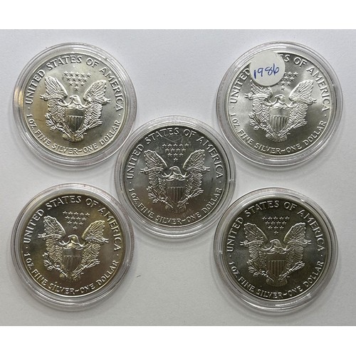 80 - Five American Liberty dollars, 1986, 1987, 1989-1991