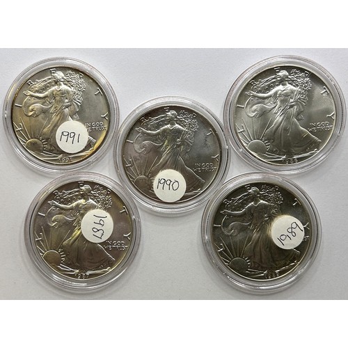 80 - Five American Liberty dollars, 1986, 1987, 1989-1991