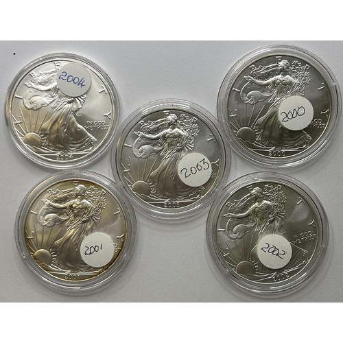 83 - Five American Liberty dollars, 2000-2004