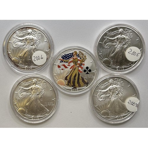 84 - Five American Liberty dollars, 2004, 2005, 2006 (2) and 2008