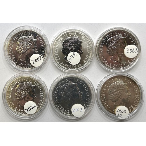 91 - Six Queen Elizabeth II £2 silver coins, 1998, 2002, 2003 (3) and 2004