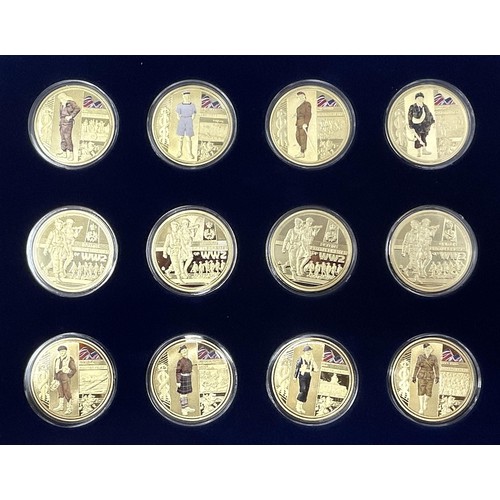 99 - A set of twenty four gold plated Most Expensive Coins of the World, cased, two other coin sets, case... 