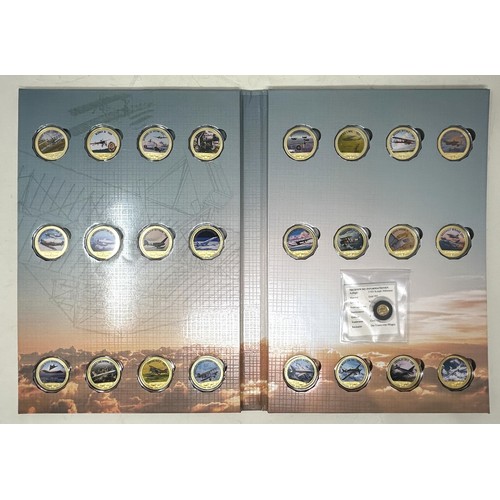 106 - An History of Aviation coin set, with a quarter sovereign