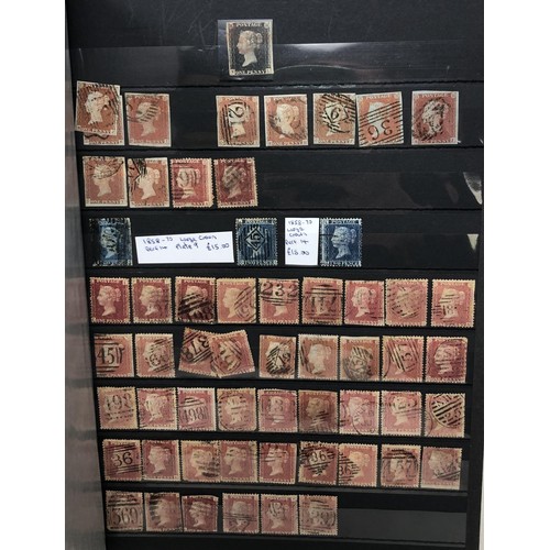 175 - A goup of GB stamps, QVR onwards, including a penny black with four margins, set and others, mint an... 