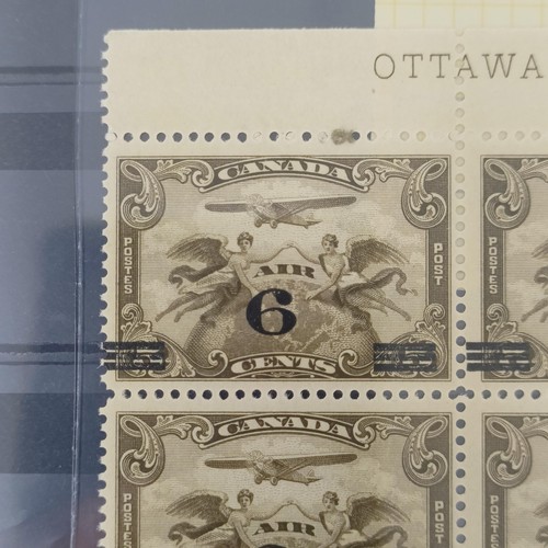 217 - Canada- 1932 Air 6c on 5c very fine u/m plate upper marginal block of six one stamp with one stamp s... 