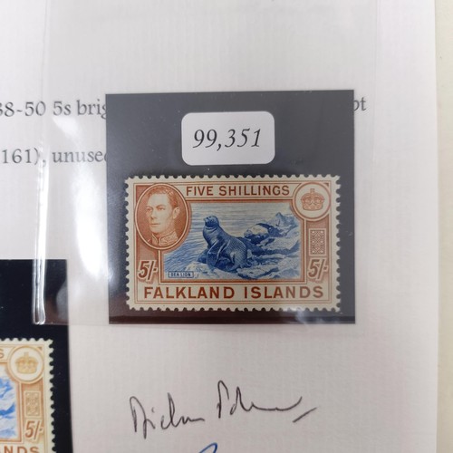 222 - Falkland Islands- 1938-50 GVI bright blue and pale brown unused with BPA cert. SG161, cat. £160