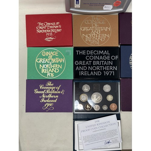 109 - A Royal Mint proof coin set, 1998, and nine others similar (10)