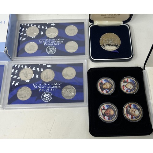 113 - Assorted American proof coin sets, other coins and medallions