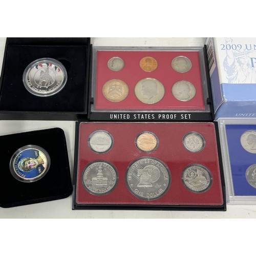 113 - Assorted American proof coin sets, other coins and medallions