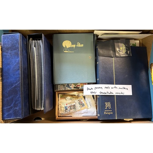 233 - Two stock books of penny reds, with a few on covers, assorted other stamps, first day covers and eph... 