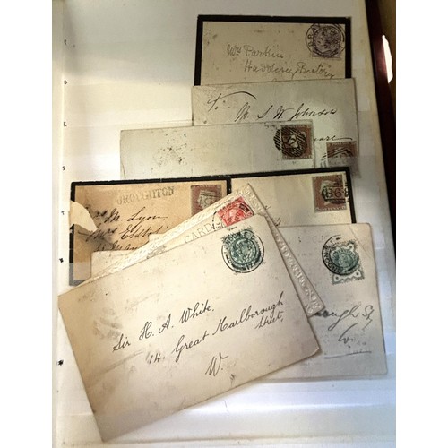 233 - Two stock books of penny reds, with a few on covers, assorted other stamps, first day covers and eph... 