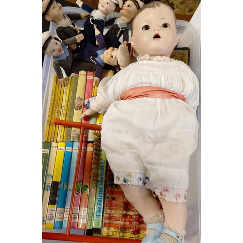 44 - A dolls house, vintage felt sailor dolls, other toys and assorted children's books (qty)