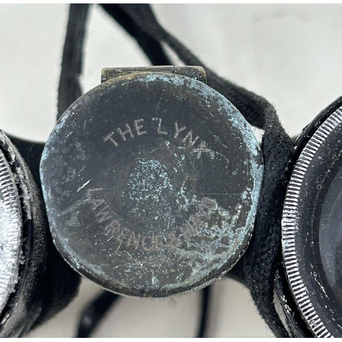 288 - A monocular, and a pair of small field glasses, in a leather case, the inside stamped Lawrence &... 