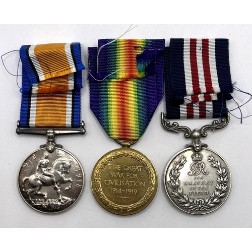 293 - A group of three medals, comprising a Military Medal, a British War Medal and a Victory Medal, award... 