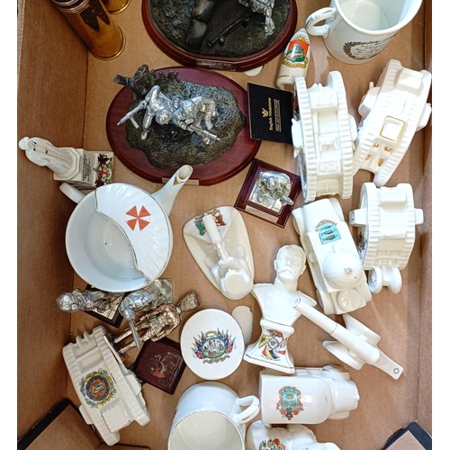 263 - Assorted crested wares, including tanks, various military figures, and other items (box)