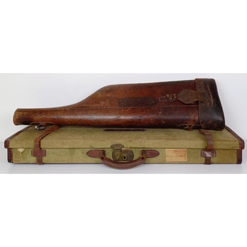 265 - A leather leg o' mutton gun case, and a canvas and leather mounted shotgun case (2)