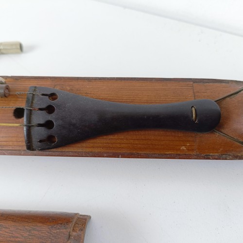 500 - A rare 19th century mahogany novelty walking stick violin, the bow (with an ivory frog) stored in th... 