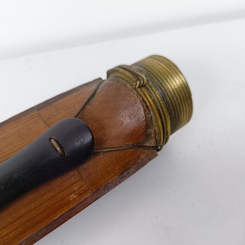 500 - A rare 19th century mahogany novelty walking stick violin, the bow (with an ivory frog) stored in th... 