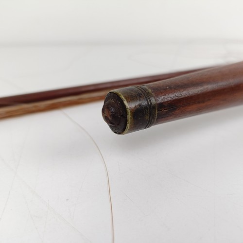 500 - A rare 19th century mahogany novelty walking stick violin, the bow (with an ivory frog) stored in th... 