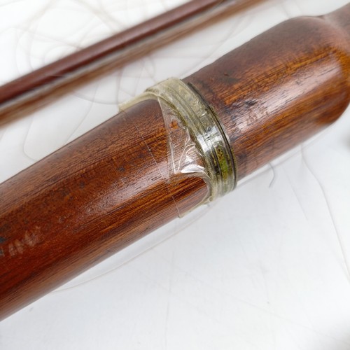 500 - A rare 19th century mahogany novelty walking stick violin, the bow (with an ivory frog) stored in th... 