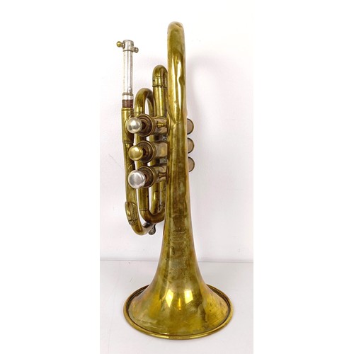 502 - A brass cornet, by Boosey & Co, London, No 88983, in a hardwood case