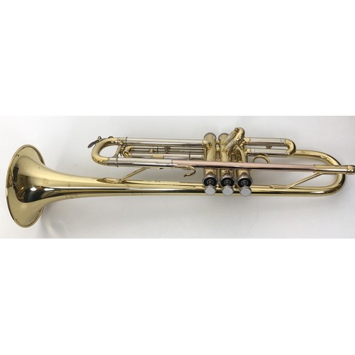 530 - A John Packer Ltd Blues 151 trumpet, cased, and a music stand (2)